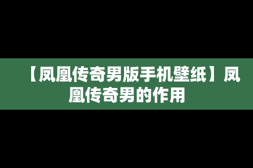 【凤凰传奇男版手机壁纸】凤凰传奇男的作用