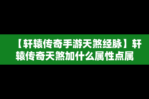 【轩辕传奇手游天煞经脉】轩辕传奇天煞加什么属性点属