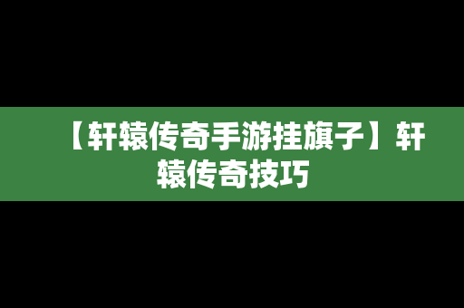 【轩辕传奇手游挂旗子】轩辕传奇技巧