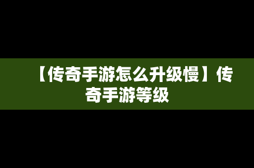 【传奇手游怎么升级慢】传奇手游等级