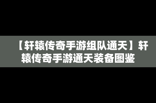 【轩辕传奇手游组队通天】轩辕传奇手游通天装备图鉴