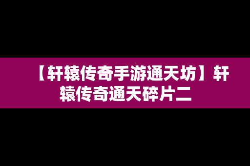 【轩辕传奇手游通天坊】轩辕传奇通天碎片二