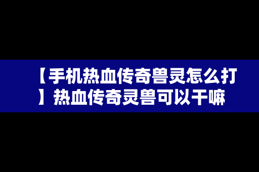 【手机热血传奇兽灵怎么打】热血传奇灵兽可以干嘛