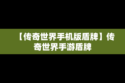 【传奇世界手机版盾牌】传奇世界手游盾牌