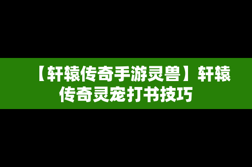 【轩辕传奇手游灵兽】轩辕传奇灵宠打书技巧