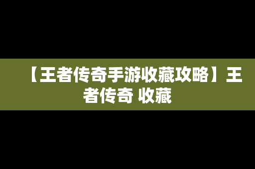 【王者传奇手游收藏攻略】王者传奇 收藏