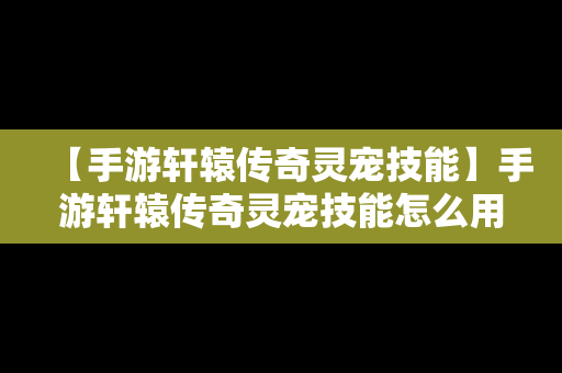【手游轩辕传奇灵宠技能】手游轩辕传奇灵宠技能怎么用