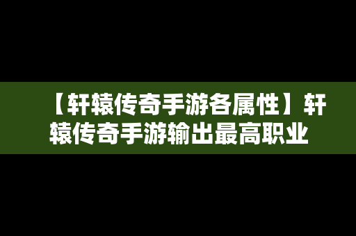 【轩辕传奇手游各属性】轩辕传奇手游输出最高职业