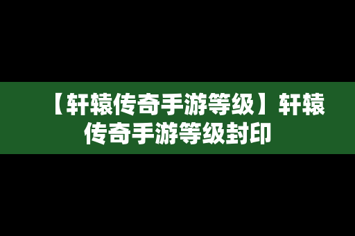【轩辕传奇手游等级】轩辕传奇手游等级封印