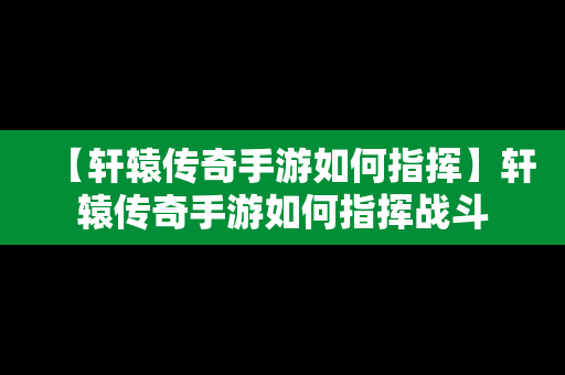 【轩辕传奇手游如何指挥】轩辕传奇手游如何指挥战斗